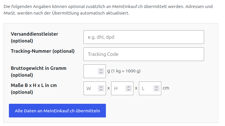 Mein Einkauf Plugin - Datenübermittlung